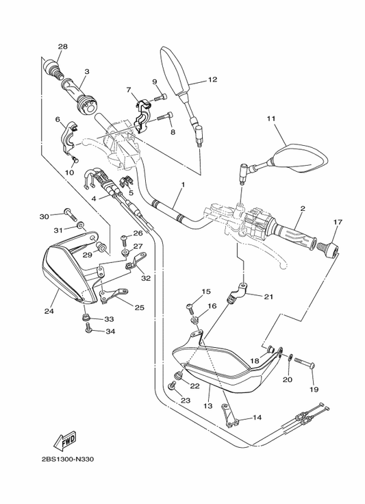 Yamaha 90338-07008 Plug — shown on the Steering Handle & Cable parts diagram