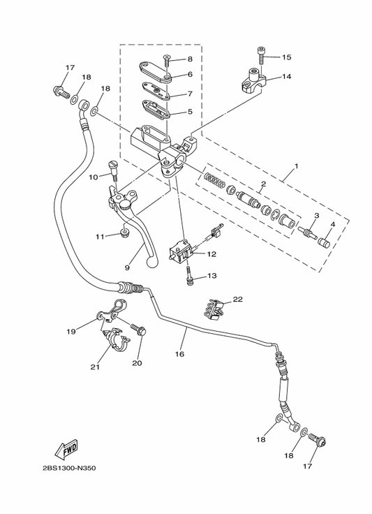 Yamaha 2BS-26401-00 Master Cylinder Sub Assy — shown on the Front Master Cylinder 2 parts diagram