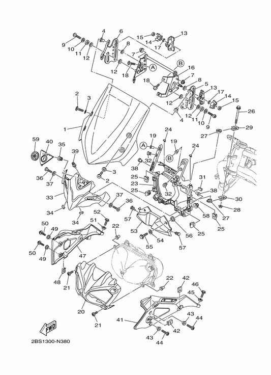 Yamaha 90202-07015 Washer, Plate — shown on the Windshield parts diagram