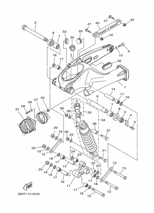 Yamaha 2BS-22210-50 Shock Absorber Assy, Rear — shown on the Rear Arm & Suspension parts diagram
