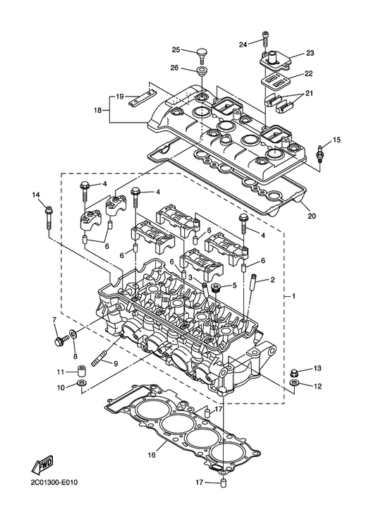 Yamaha 2C0-11193-00 Gasket, Head Cover 1 — shown on the Cylinder parts diagram