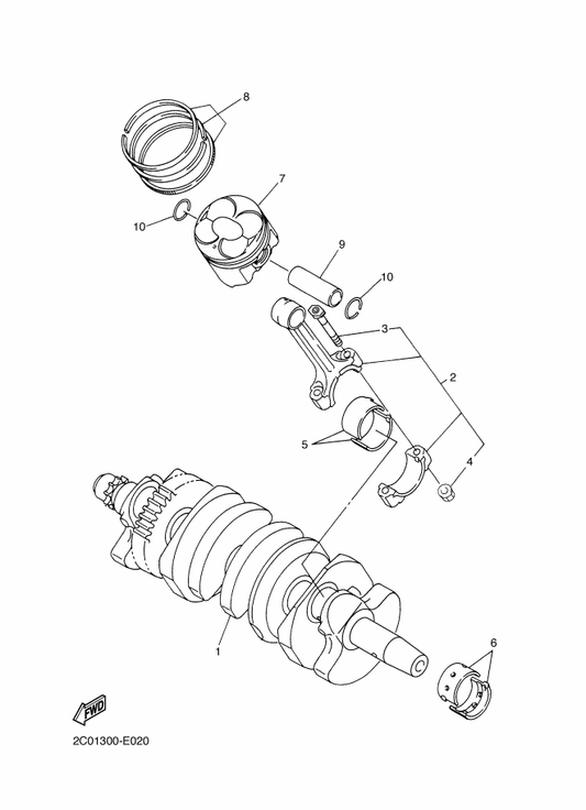 Yamaha 2C0-11416-40 Plane Bearing, Crankshaft 1 — shown on the Crankshaft & Piston parts diagram