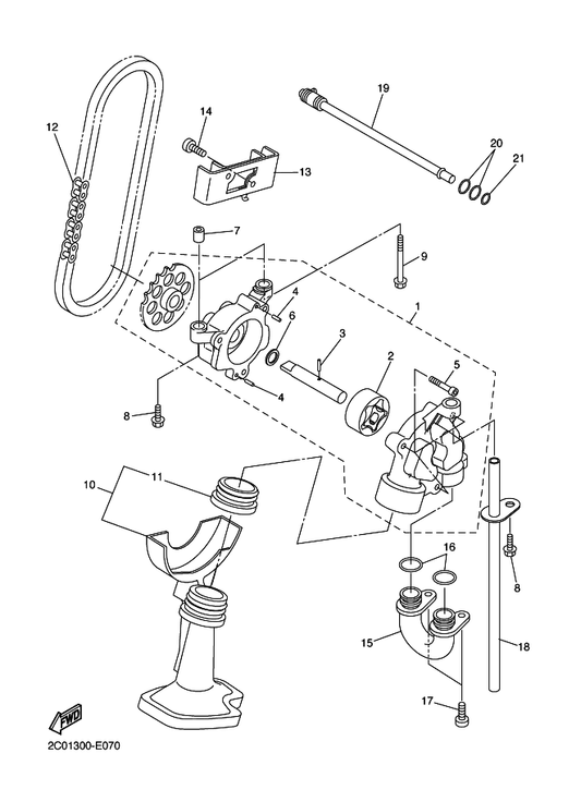 Yamaha 2C0-13410-00 Strainer Housing Assy — shown on the Oil Pump parts diagram