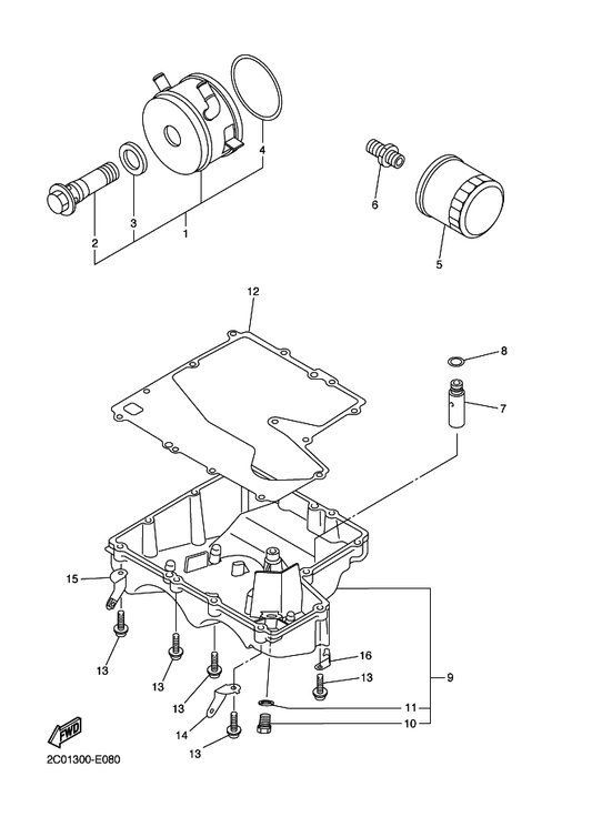 Yamaha 2C0-2836A-00 Bracket 1 — shown on the Oil Cleaner parts diagram