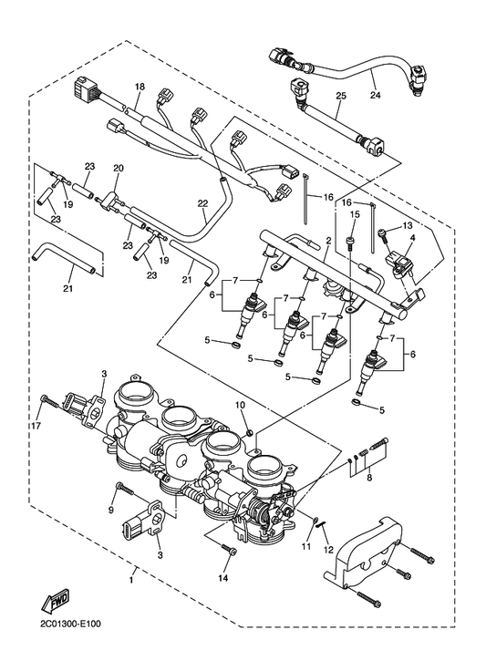 Yamaha 2C0-85885-00 . Throttle Sensor Assy — shown on the Intake 2 parts diagram