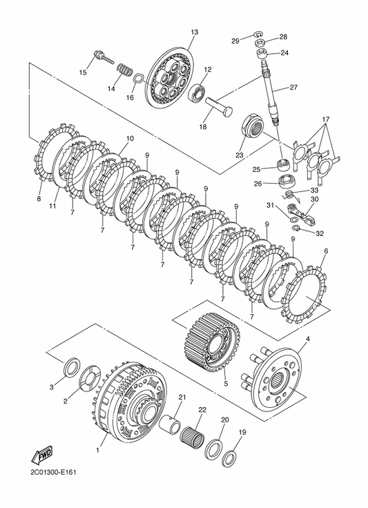 Yamaha 13S-16539-00 Spring — shown on the Clutch parts diagram