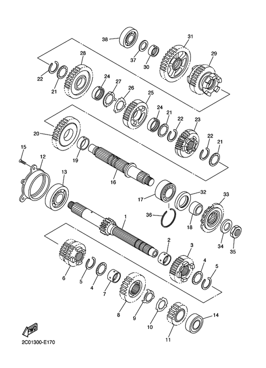 Yamaha 2C0-17460-00 . Sprocket,Drive (16T) — shown on the Transmission parts diagram