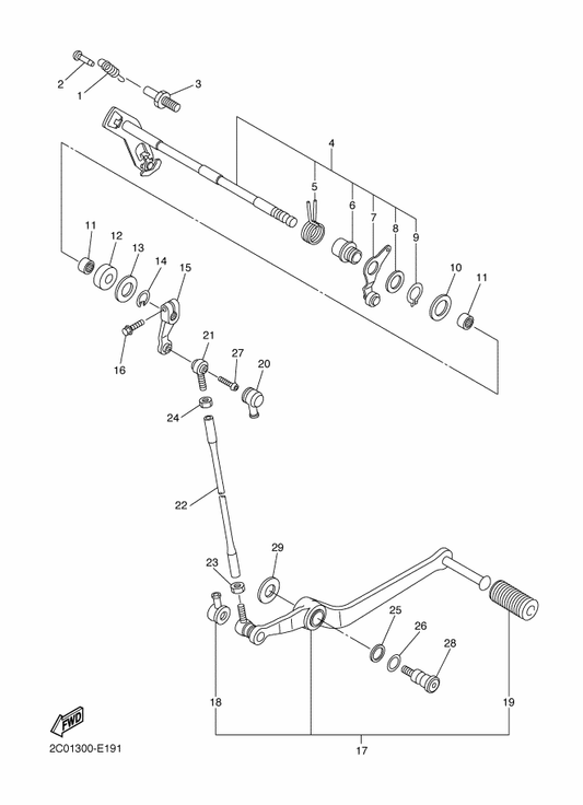 Yamaha 2C0-18115-00 Rod, Shift — shown on the Shift Shaft parts diagram