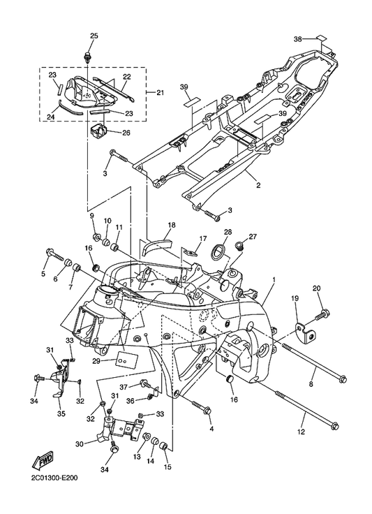 Yamaha 2C0-21414-00 Boss, Engine Mount — shown on the Frame parts diagram