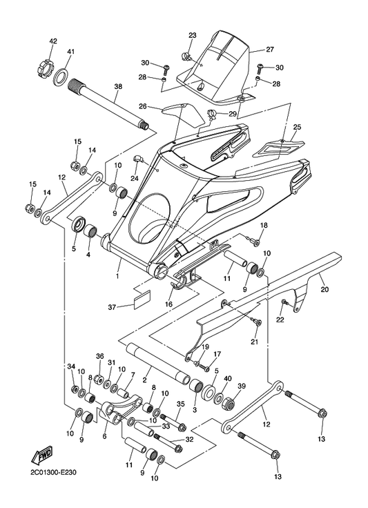 Yamaha 90109-12011 Bolt — shown on the Rear Arm parts diagram