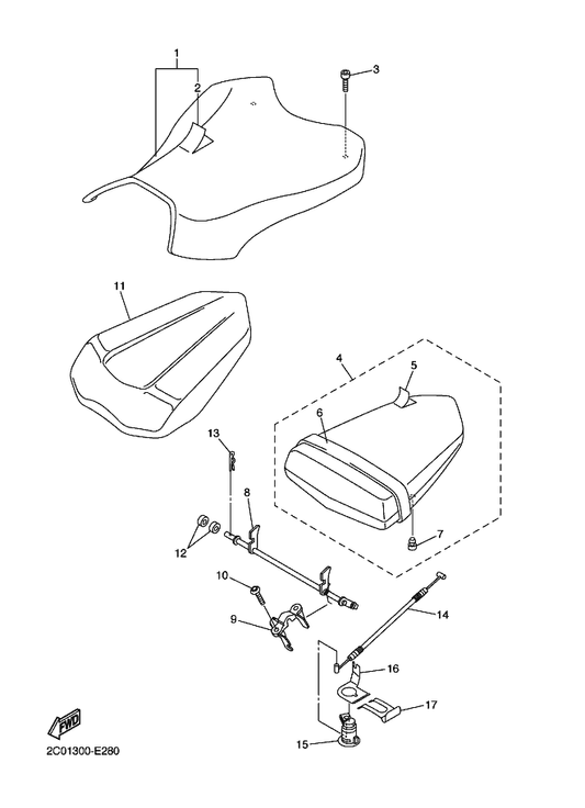Yamaha 2C0-2477A-00-P0 Seat Cover Assy — shown on the Seat parts diagram