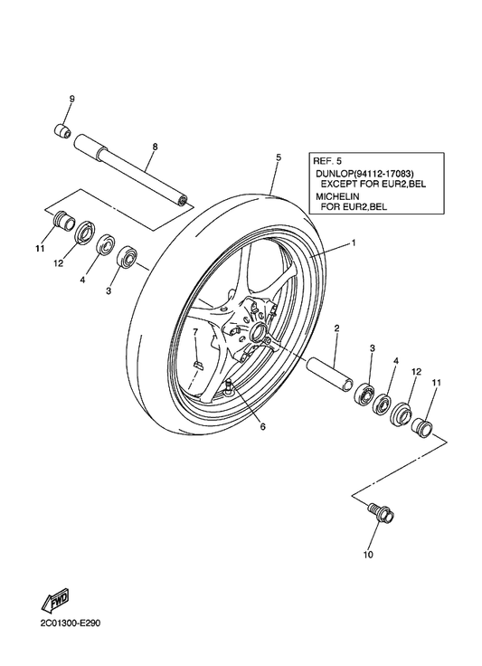 Yamaha 94112-17084 Tire(120/70 Zr17M/C 58W Pilot) — shown on the Front Wheel parts diagram
