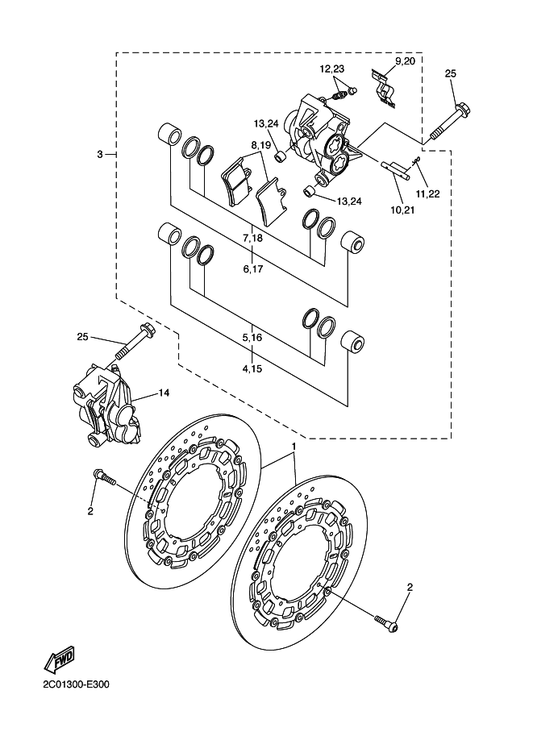 Yamaha 2C0-2581T-00 Disk Brake Assy — shown on the Front Brake Caliper parts diagram