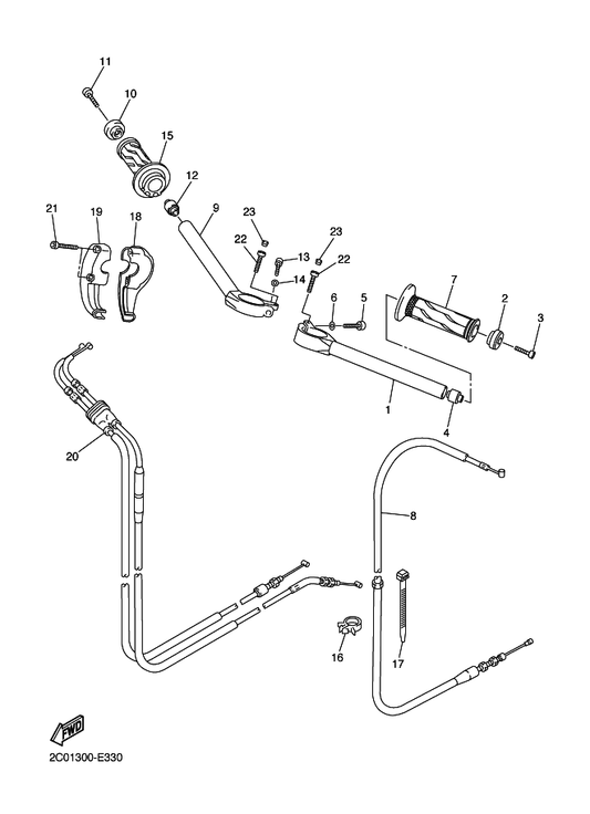 Yamaha 2C0-26122-00 Handlebar (Right) — shown on the Steering Handle & Cable parts diagram