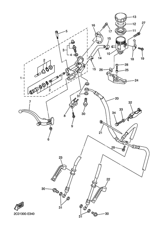 Yamaha 5SL-W2587-00 Master Cylinder Sub Assy — shown on the Front Master Cylinder parts diagram