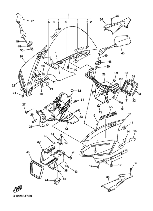 Yamaha 2C0-28356-00 Stay 1 — shown on the Cowling 1 parts diagram