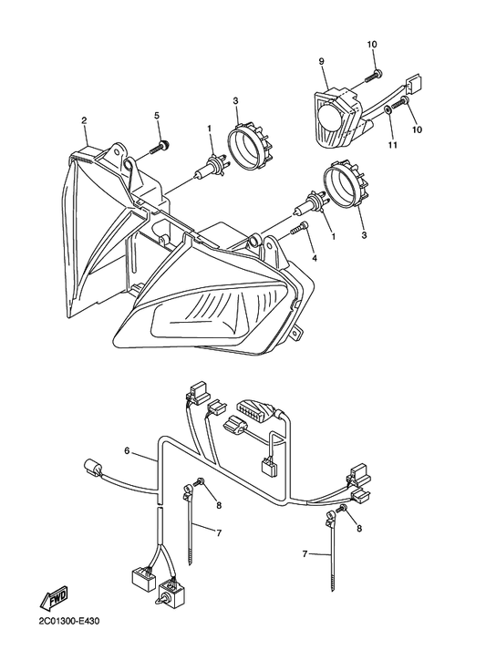 Yamaha 2C0-84303-00 Headlight Unit Assy — shown on the Headlight parts diagram