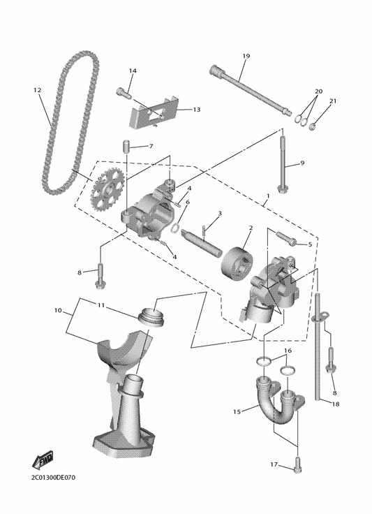 Yamaha 2C0-13898-01 Holder — shown on the Oil Pump parts diagram