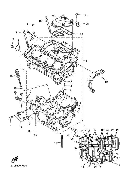 Yamaha 2C0-15362-00 Plug, Oil Level — shown on the Crankcase parts diagram