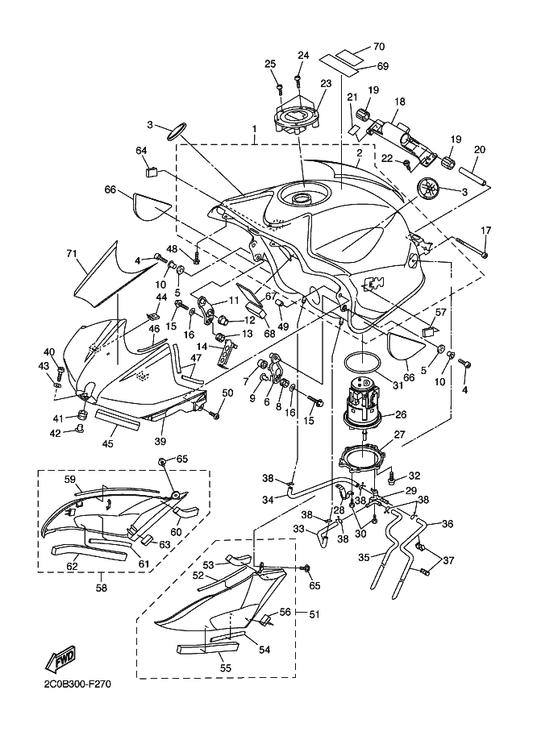 Yamaha 98907-05014 Screw, Bind — shown on the Fuel Tank parts diagram