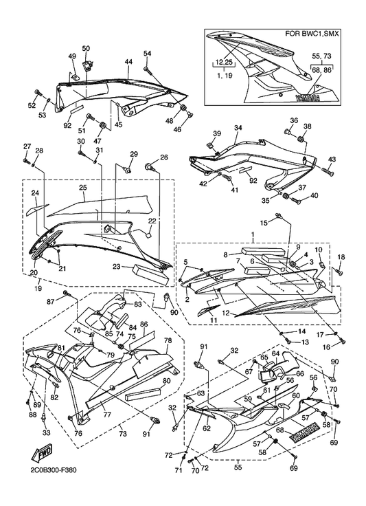 Yamaha 1LJ-2414J-00 . Damper, Plate 2 — shown on the Cowling 2 parts diagram