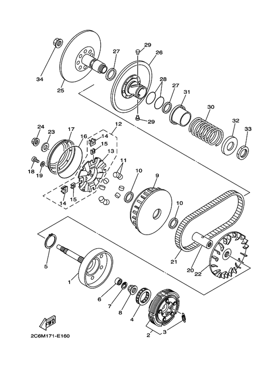 Yamaha 5KM-16626-00 . Spring, Clutch Weight 1 — shown on the Clutch parts diagram