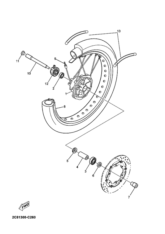 Yamaha 90387-15008 Collar — shown on the Front Wheel parts diagram