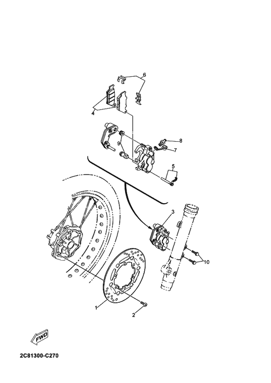 Yamaha 90105-10069 Bolt, Flange — shown on the Front Brake Caliper parts diagram