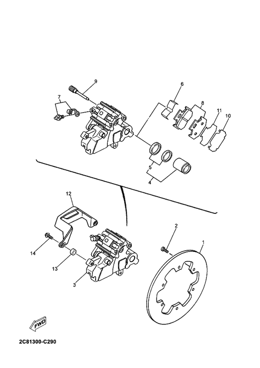 Yamaha 2C8-F582W-00 Disk, Rear Brake 2 — shown on the Rear Brake Caliper parts diagram