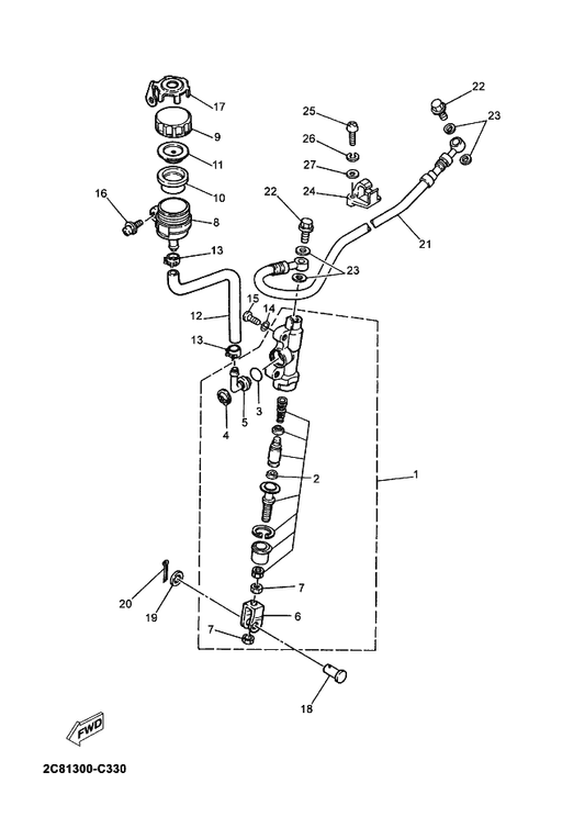 Yamaha 3ET-25888-00 Cover, Reservoir Tank — shown on the Rear Master Cylinder parts diagram