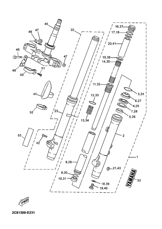 Yamaha 2C8-F331G-00 . Cover — shown on the Front Fork parts diagram