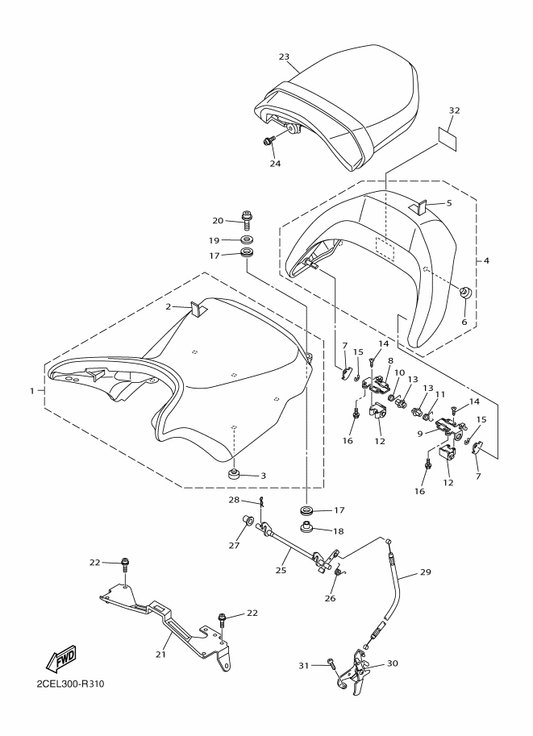 Yamaha 5PX-2478E-00 Cable, Seat Lock — shown on the Seat parts diagram