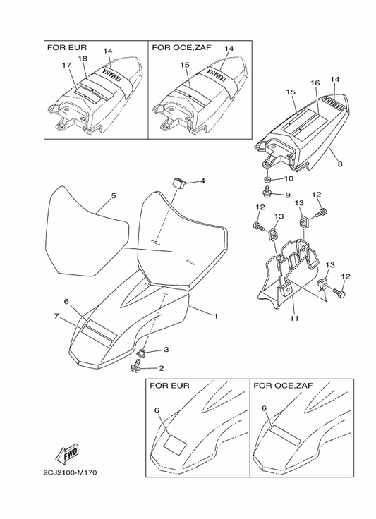 Yamaha 1P6-F1611-10 Fender, Rear — shown on the Fender parts diagram