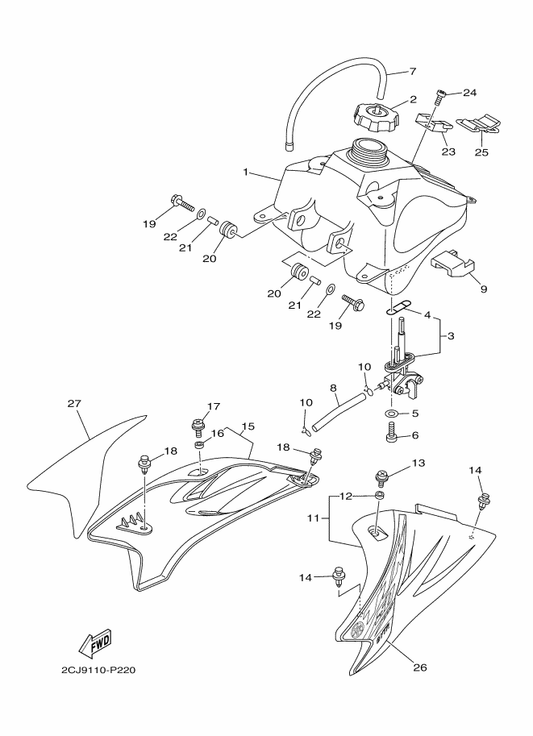 Yamaha 1P6-F4246-A0 Graphic 3 — shown on the Fuel Tank parts diagram