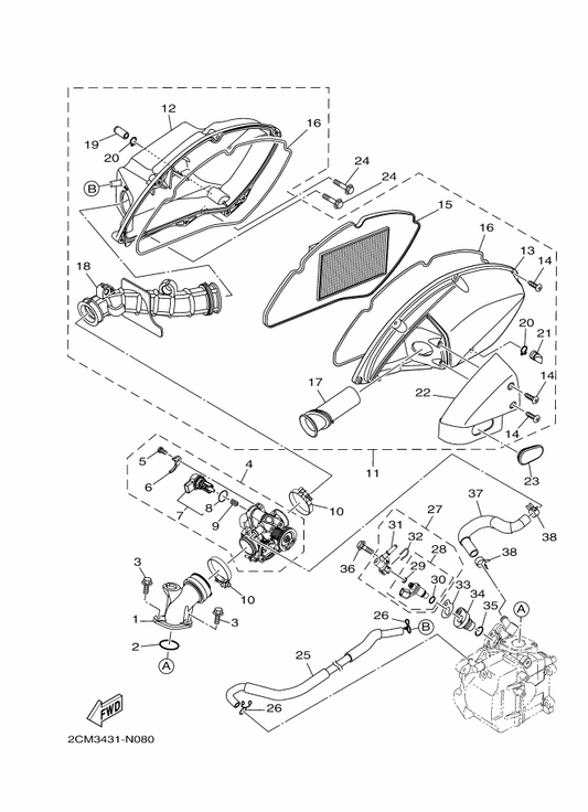 Yamaha 93210-17802 O-Ring — shown on the Intake parts diagram