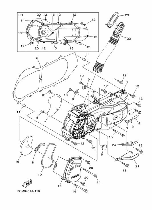 Yamaha 5P0-E443E-00 Pipe, Drain — shown on the Crankcase Cover 1 parts diagram