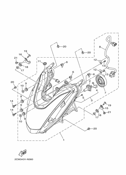 Yamaha 1YC-H4124-00 . . Spring, Set — shown on the Headlight parts diagram