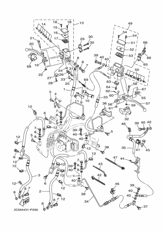 Yamaha 90464-12810 Clamp — shown on the Front Master Cylinder parts diagram