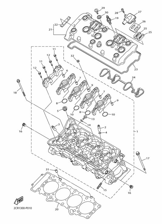 Yamaha 2CR-11133-10 . Guide, Valve 1 — shown on the Cylinder Head parts diagram