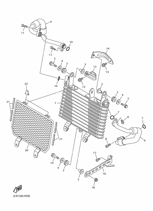 Yamaha 2CR-13463-00 Cover, Oil Cooler — shown on the Oil Cooler parts diagram