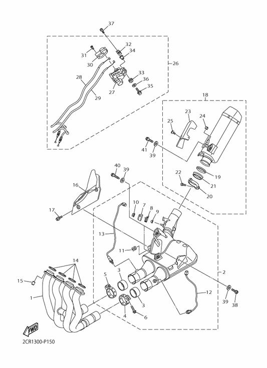 Yamaha 2CR-14708-00 Protector Assy — shown on the Exhaust parts diagram
