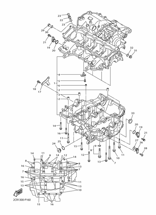Yamaha 2CR-15441-00 Holder, Clutch Cable — shown on the Crankcase parts diagram