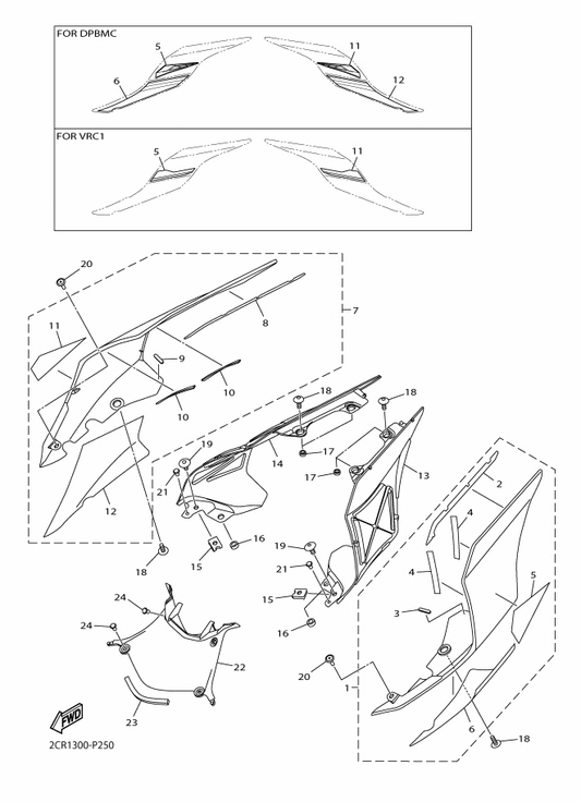 Yamaha 2CR-21731-00 Cover, Side 3 — shown on the Side Cover parts diagram