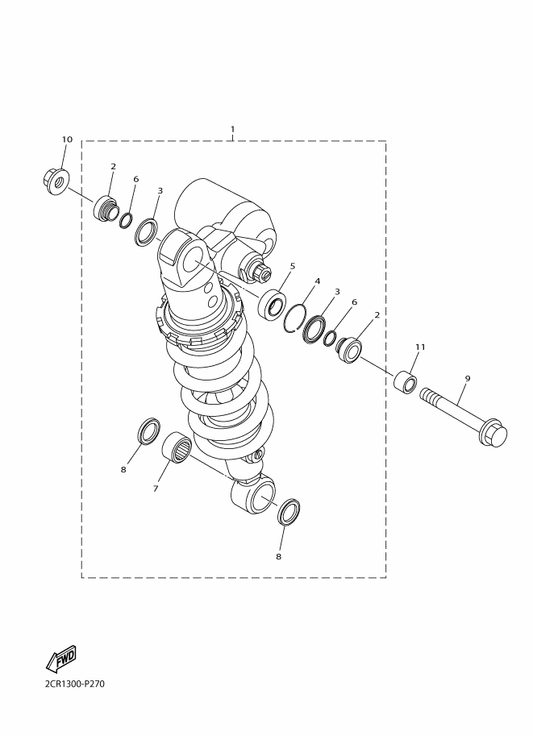 Yamaha 2CR-22210-00 Shock Absorber Assy, Rear — shown on the Rear Suspension parts diagram