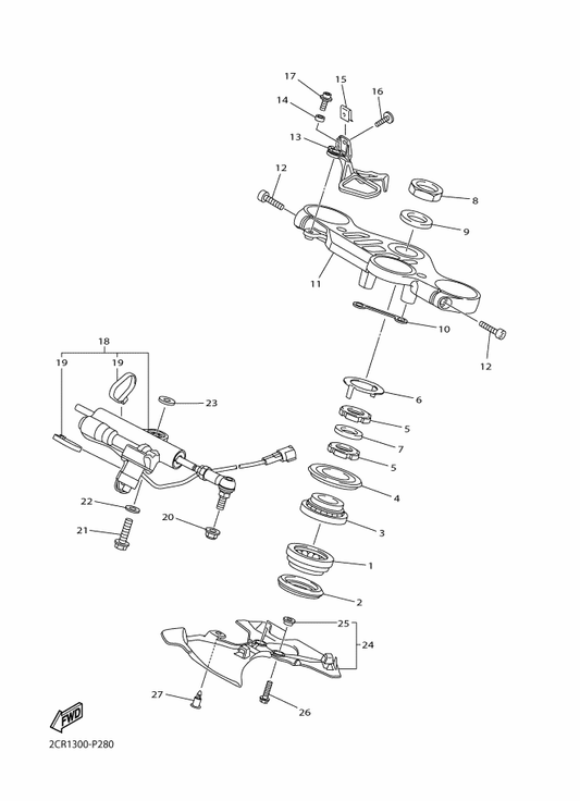 Yamaha 2CR-23490-00 Handlebar Shimmy Damper Assy — shown on the Steering parts diagram