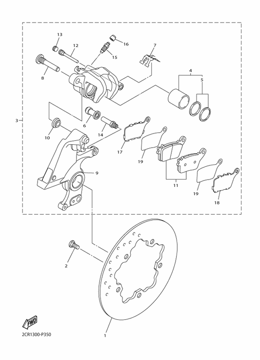 Yamaha 2CR-25825-00 . Cap — shown on the Rear Brake Caliper parts diagram