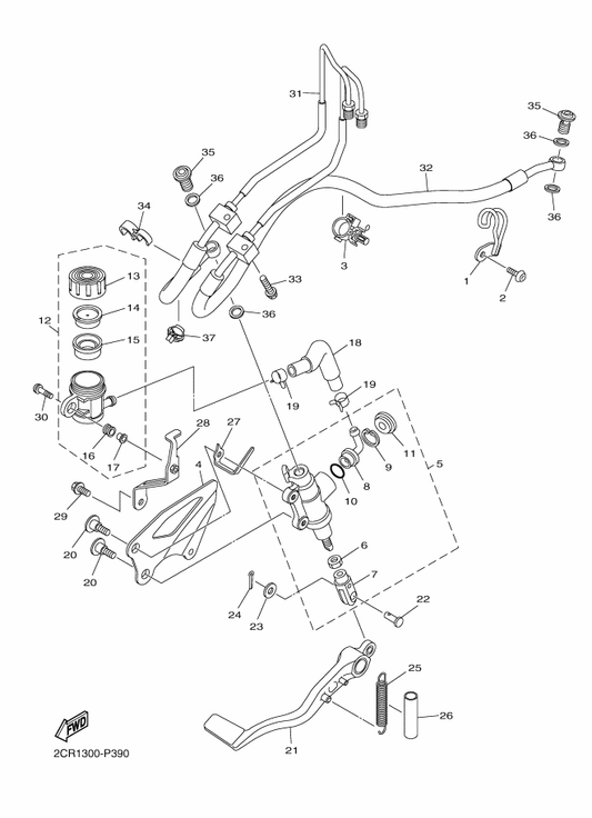 Yamaha 2CR-27211-00 Pedal, Brake — shown on the Rear Master Cylinder parts diagram