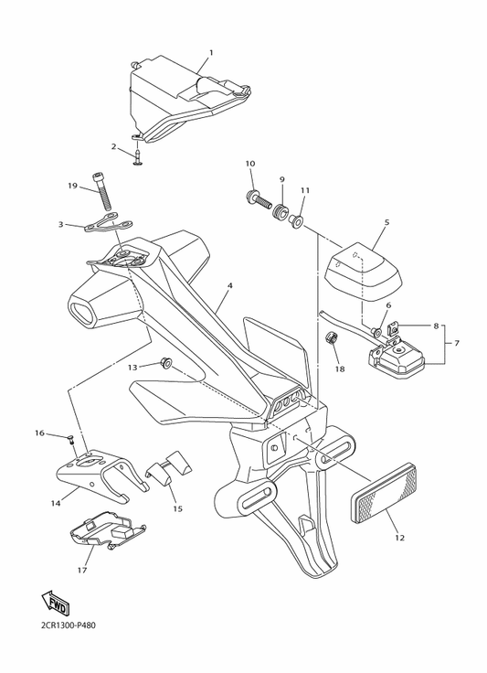 Yamaha 2CR-21629-00 Guard, Mud — shown on the Taillight parts diagram