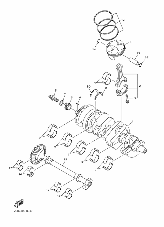 Yamaha 2CR-11400-10 Crankshaft Assy — shown on the Crankshaft & Piston parts diagram