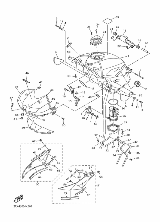 Yamaha 2CX-24161-00 Emblem 1 — shown on the Fuel Tank parts diagram